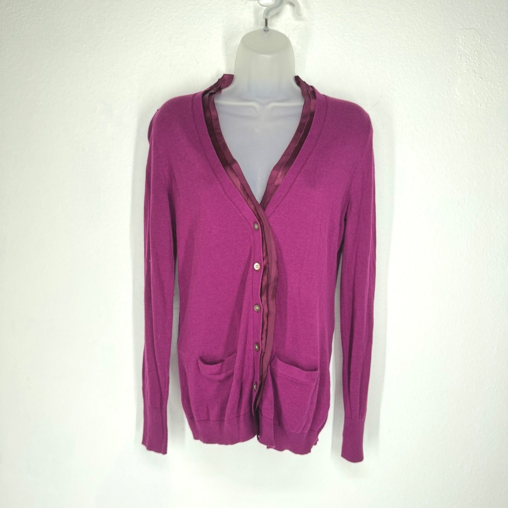 Old Navy Womens Purple Button Cardigan Sweater Size S Satin Long Line Fairy